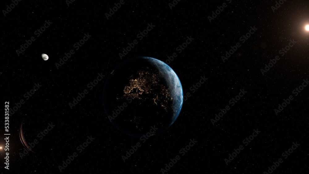 planet earth and moon in space starry background cosmic solar stars 