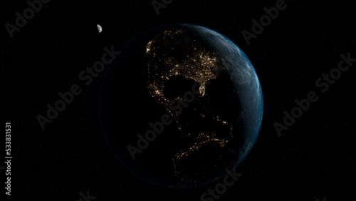 planet earth and moon in space starry background cosmic solar stars sun flare