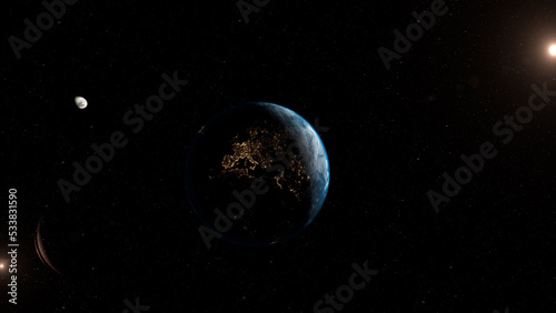 planet earth and moon in space starry background cosmic solar stars