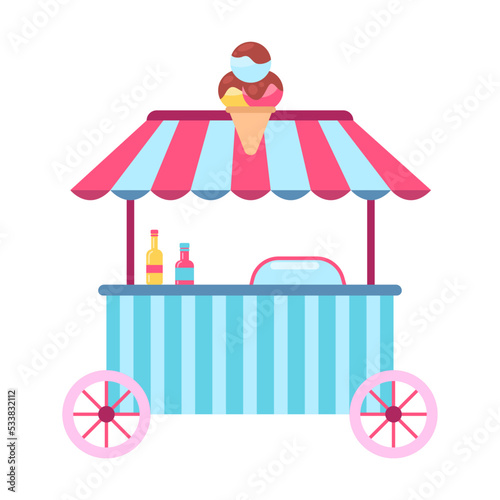 Colorful amusement park flat element. Cartoon carnival, circus and funfair carousels isolated on white background vector illustration. Fantasy playground entertainment concept