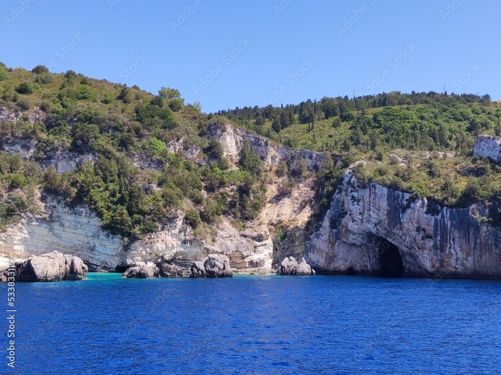 blue caves on Paxos island in Greece