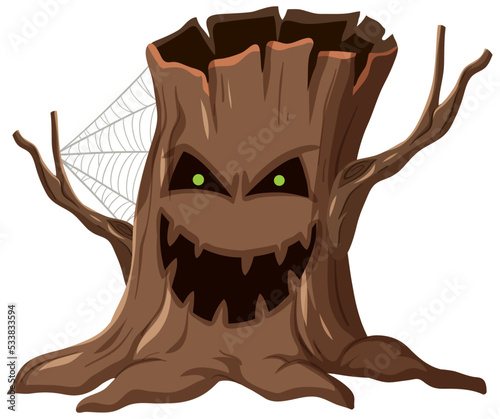 A scary tree stump on white background