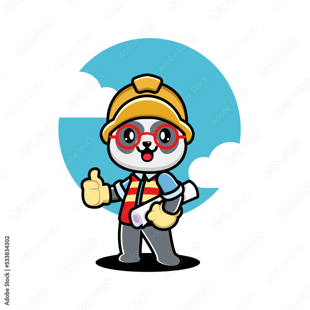 Cute panda construction worker cartoon