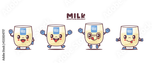 milk cartoon mascot with different expressions