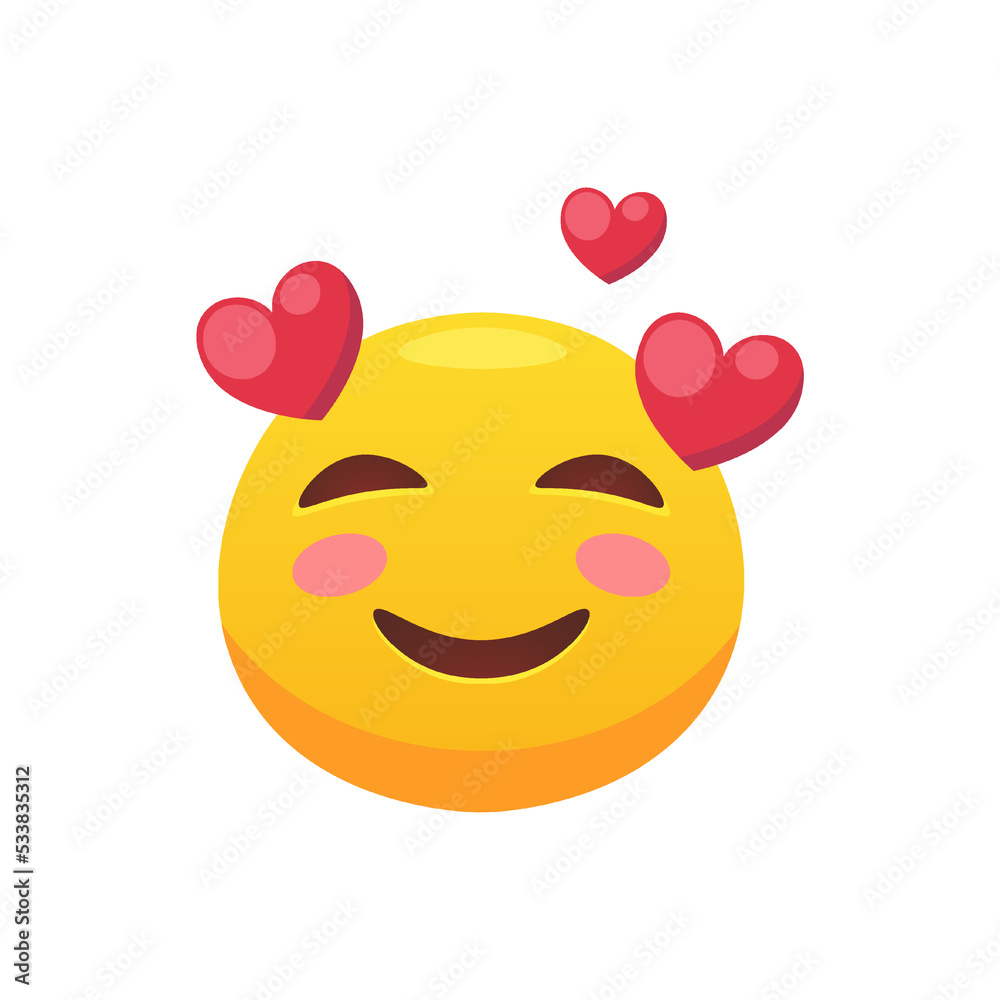 Emoji heart face flat icon for web design. Cartoon yellow emotion circle icon smiling, laughing and crying isolated vector illustration Emoji heart face flat icon for web design. Cartoon yellow emotion circle icon smiling, laughing and crying isolated vector illustration