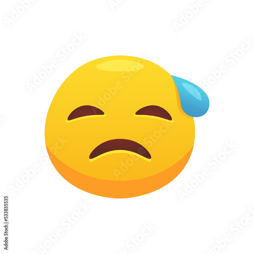 Emoji sweaty face flat icon for web design. Cartoon yellow emotion circle icon smiling, laughing and crying isolated vector illustration. Feeling expression