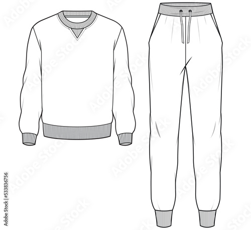 mens loungewear set flat sketch vector illustration template. cad mockup.
