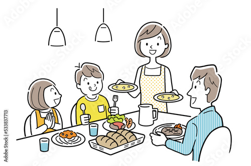 ベクターイラスト素材：自宅で食事をする家族
