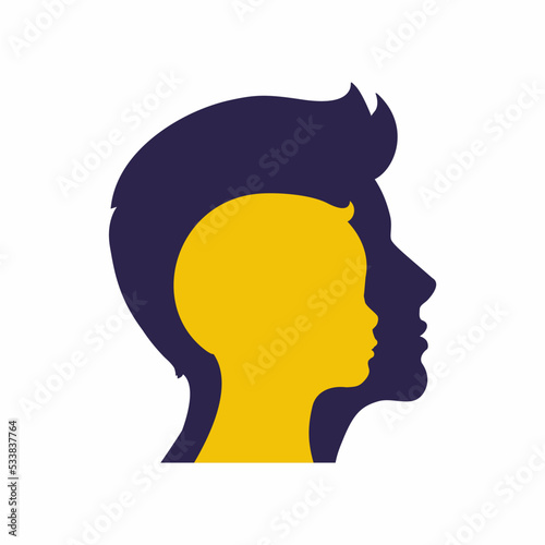 Vector illustration of a man showing her inner child living in his soul. The concept of the inner child.