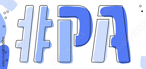 PA Hashtag. Isolate curves doodle letters. Blue colors. Hashtag #PA is abbreviation for the US American state Pennsylvania for social network, web resources, mobile apps.