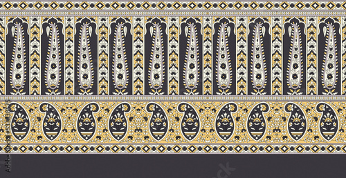 Seamless paisley border based on Asian elements embroidered handicrafts and handmade close up view in digital look photo