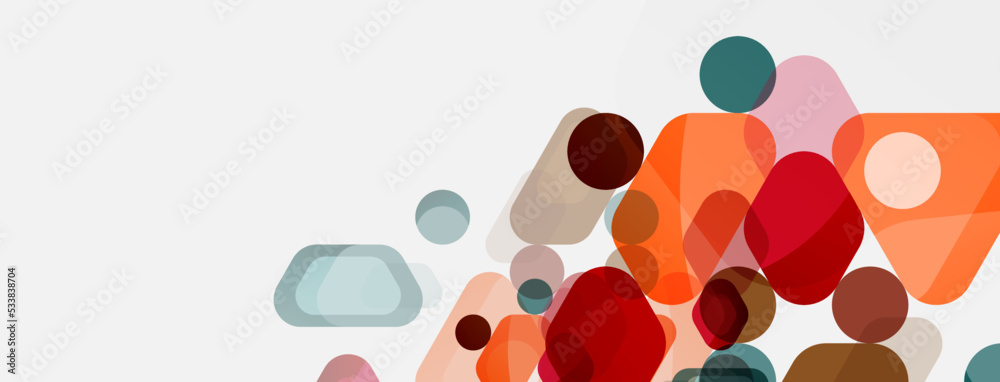Fototapeta premium Color bubbles and rounded geometric shapes on white. Vector geometric minimal abstract background for wallpaper, banner, background, landing page