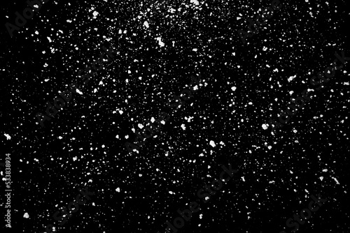 Falling snow isolated on black background Overlay texture Snowstorm