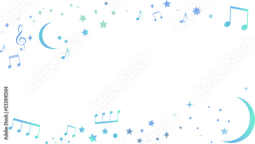 夜空をイメージした星と三日月と音符のフレームイラスト