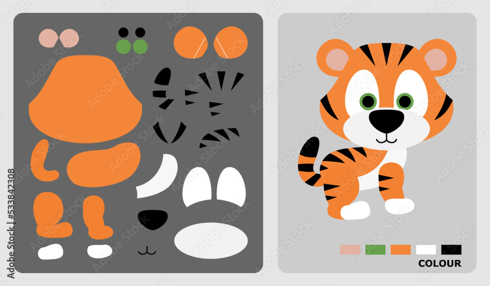 Tiger pattern for kids crafts or paper crafts. Vector illustration of a