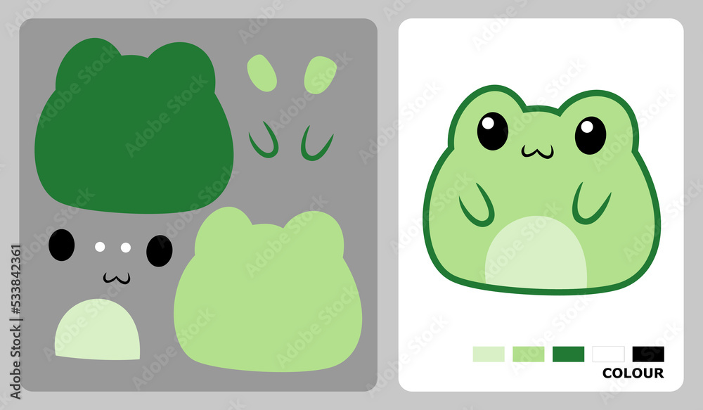 Frog head pattern for kids crafts or paper crafts. Vector illustration