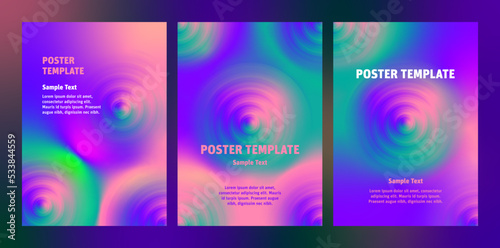 Set colorful abstract posters with gradient circles. Background design with fluid spiral shapes and colors.	