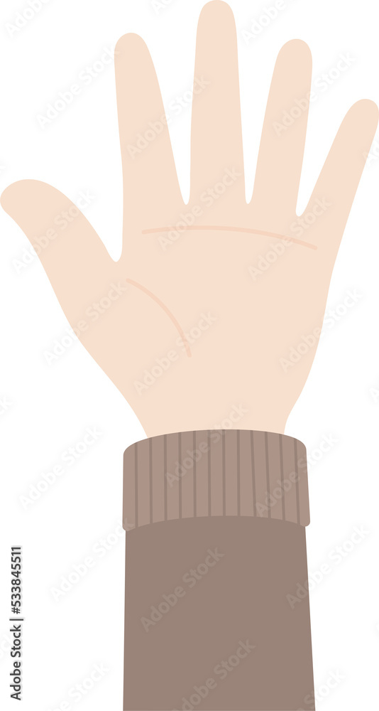 Flat design illustration of hand raised up.
