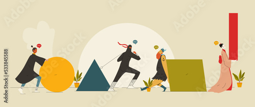 Four Cultural Characters Characters Bringing Shapes