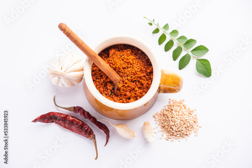 Fotografía Sesame garlic chilli dry chutney powder,  Til Lahsun chutney, Indian side dish o