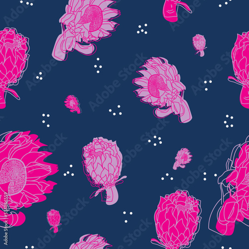 Exotic flower pattern. Proteya vector pattern photo