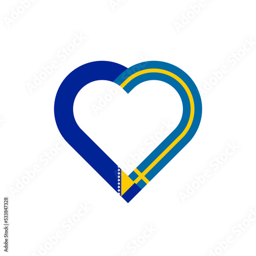 friendship concept. heart ribbon icon of bosnian and swedish flags. vector illustration isolated on white background
