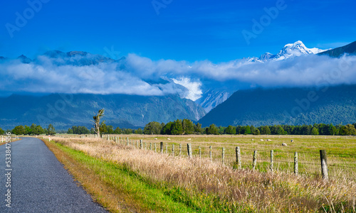 Fototapeta Naklejka Na Ścianę i Meble -  Fox Glacier and Aoraki/Mt. Cook from the West Coast, New Zealand