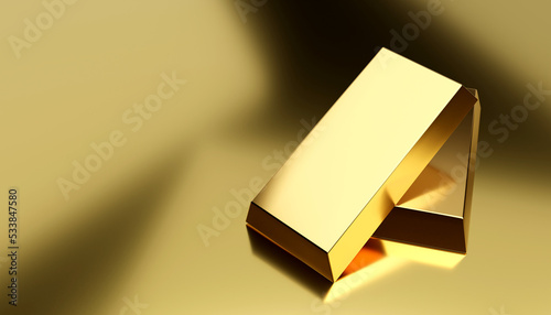 Financial concepts stack of fine gold bar, gold brick block ingot or bullion background. 3d illustration photo