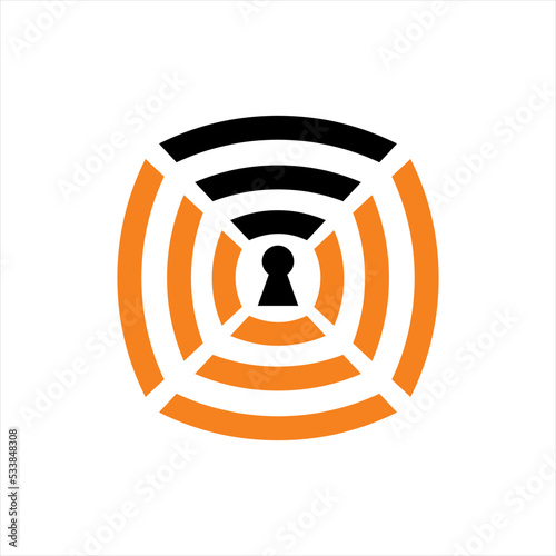 Vector logo design of wifi hotspot signal sign with keyhole.