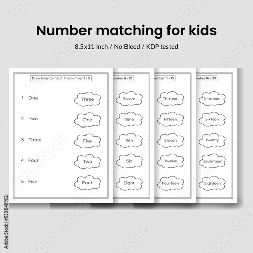Number Matching game educational number worksheet 1-20.Read and match number.