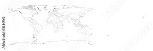 Vector Seychelles map showing country location on world map and solid map for Seychelles on white background. File is suitable for digital editing and prints of all sizes.