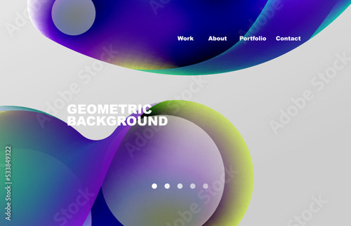 Landing page abstract liquid background. Flowing shapes, round design and circle. Web page for website or mobile app wallpaper