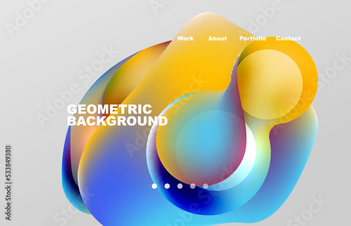 Landing page abstract liquid background. Flowing shapes, round design and circle. Web page for website or mobile app wallpaper