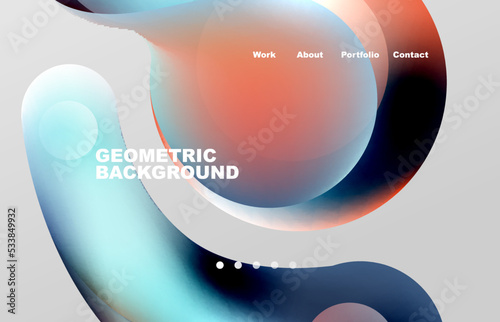 Landing page abstract liquid background. Flowing shapes, round design and circle. Web page for website or mobile app wallpaper