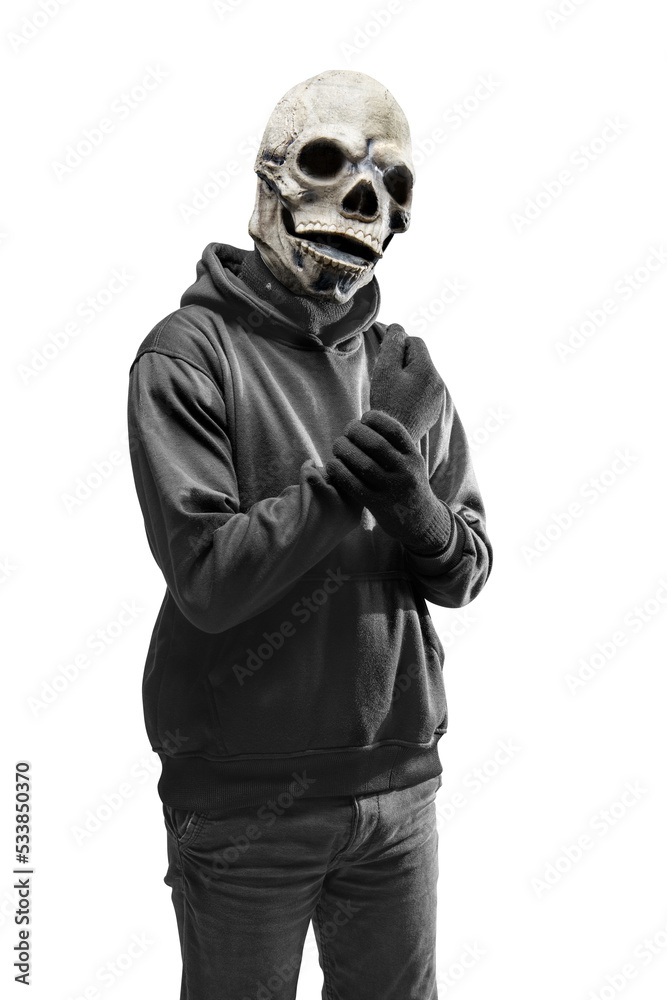 Man with a skull head costume for Halloween Man with a skull head costume for Halloween