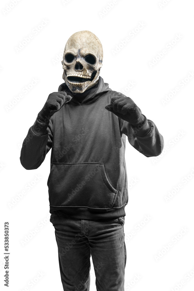 Man with a skull head costume for Halloween