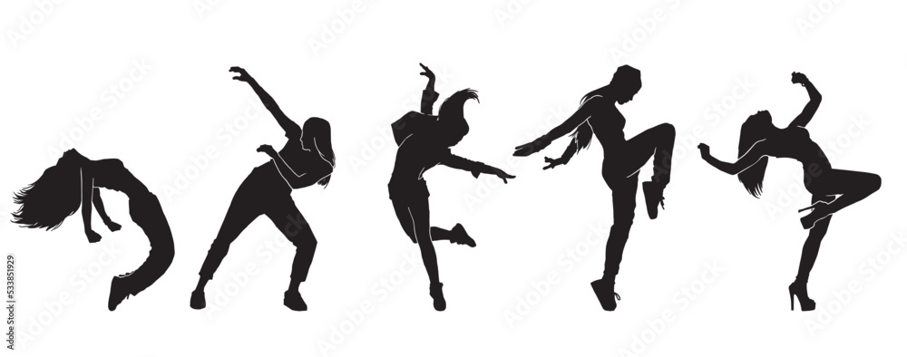 Set of silhouette of a woman dancing. Silhouettes of sexy beautiful women dancing Set of silhouette of a woman dancing. Silhouettes of sexy beautiful women dancing