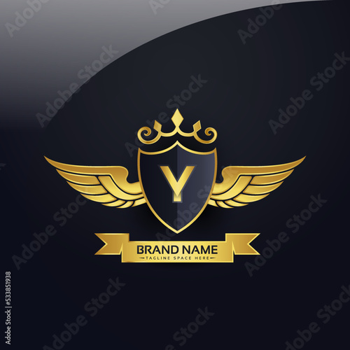 Luxury royal wing Letter Y crest Gold colour, Victory logo, crest logo, wing logo, vector logo template