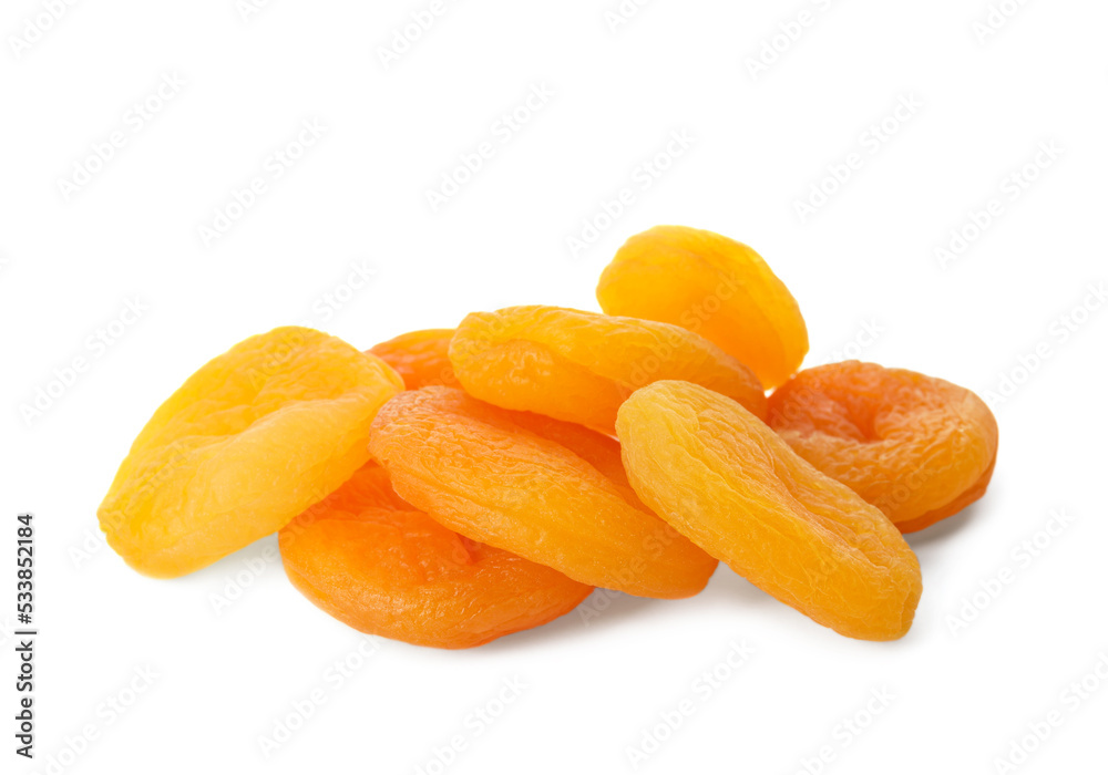 Pile of tasty apricots on white background. Dried fruits Pile of tasty apricots on white background. Dried fruits