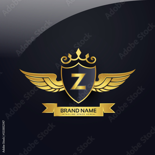 Luxury royal wing Letter Z crest Gold colour, Victory logo, crest logo, wing logo, vector logo template