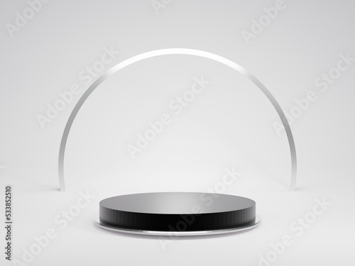 Black curve 3D podium  luxury cylinder for show cosmetic product or stage for award geometric platform. 3D rendering