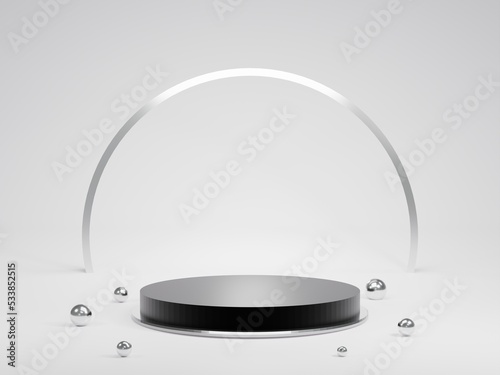 black ball 3D podium  luxury cylinder for show cosmetic product or stage for award geometric platform. 3D rendering