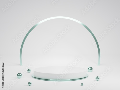 white and green 3D podium  luxury cylinder for show cosmetic product or stage for award geometric platform. 3D rendering