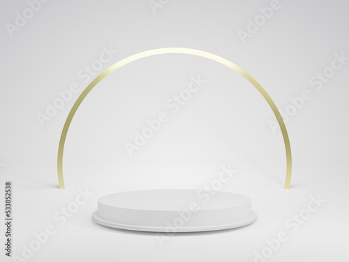 white and gold 3D podium  luxury cylinder for show cosmetic product or stage for award geometric platform. 3D rendering