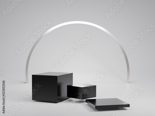 Black 3D podium  luxury cylinder for show cosmetic product or stage for award geometric platform. 3D rendering