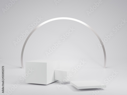 white 3D podium  luxury cylinder for show cosmetic product or stage for award geometric platform. 3D rendering