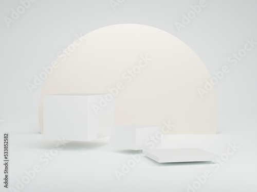 white 3D podium  luxury cylinder for show cosmetic product or stage for award geometric platform. 3D rendering
