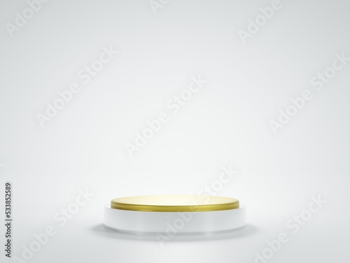 white ang gold 3D podium  luxury cylinder for show cosmetic product or stage for award geometric platform. 3D rendering
