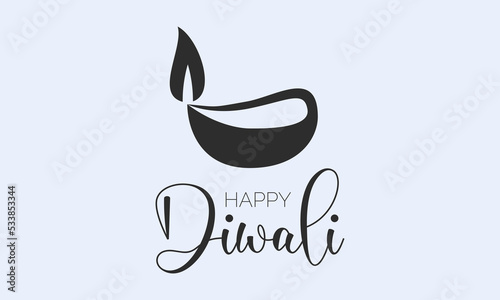 Calligraphy letter design concept of Happy Diwali Deepavali with light lamp. Festival design vector illustration.