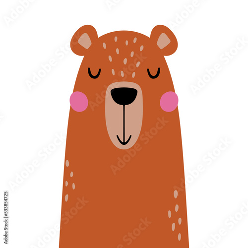 Cute bear. Vector illustration, isolated on a white background. Scandinavian cartoon style flat design. Concept for children print.